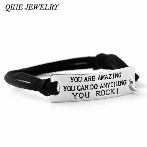 "YOU ARE AMAZING YOU CAN DO ANYTHING YOU ROCK!" Inspirational Motivational Leather Bracelet
