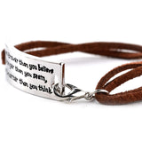 "You are Braver Than you Believe Stronger than you seem" Inspirational Motivational Leather Bracelet