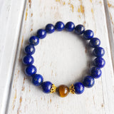 Tiger Eye & Lapis Lazuli Sterling Silver Bracelet